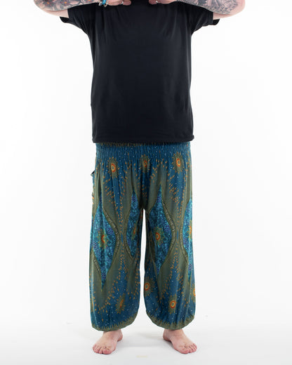 Plus Size Peacock Eye Men's Harem Pants in Turquoise