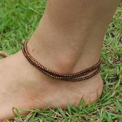 Hand Made Fair Trade Anklet Three Strand Beads Copper