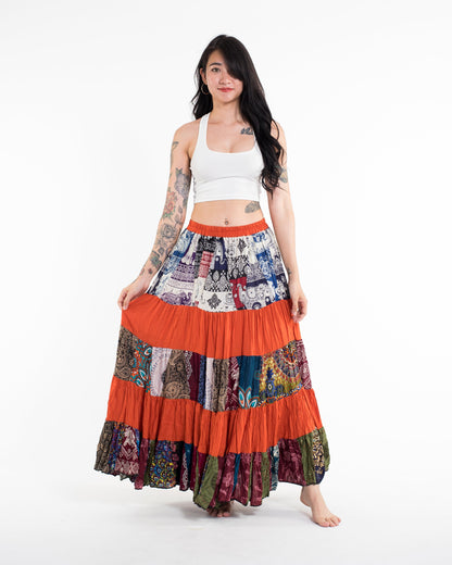 Patchwork Long Skirt in Bright Orange