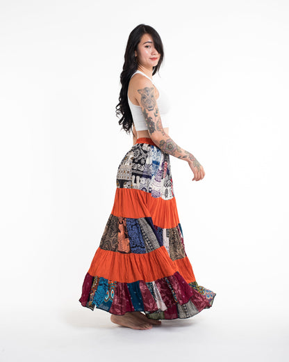 Patchwork Long Skirt in Bright Orange