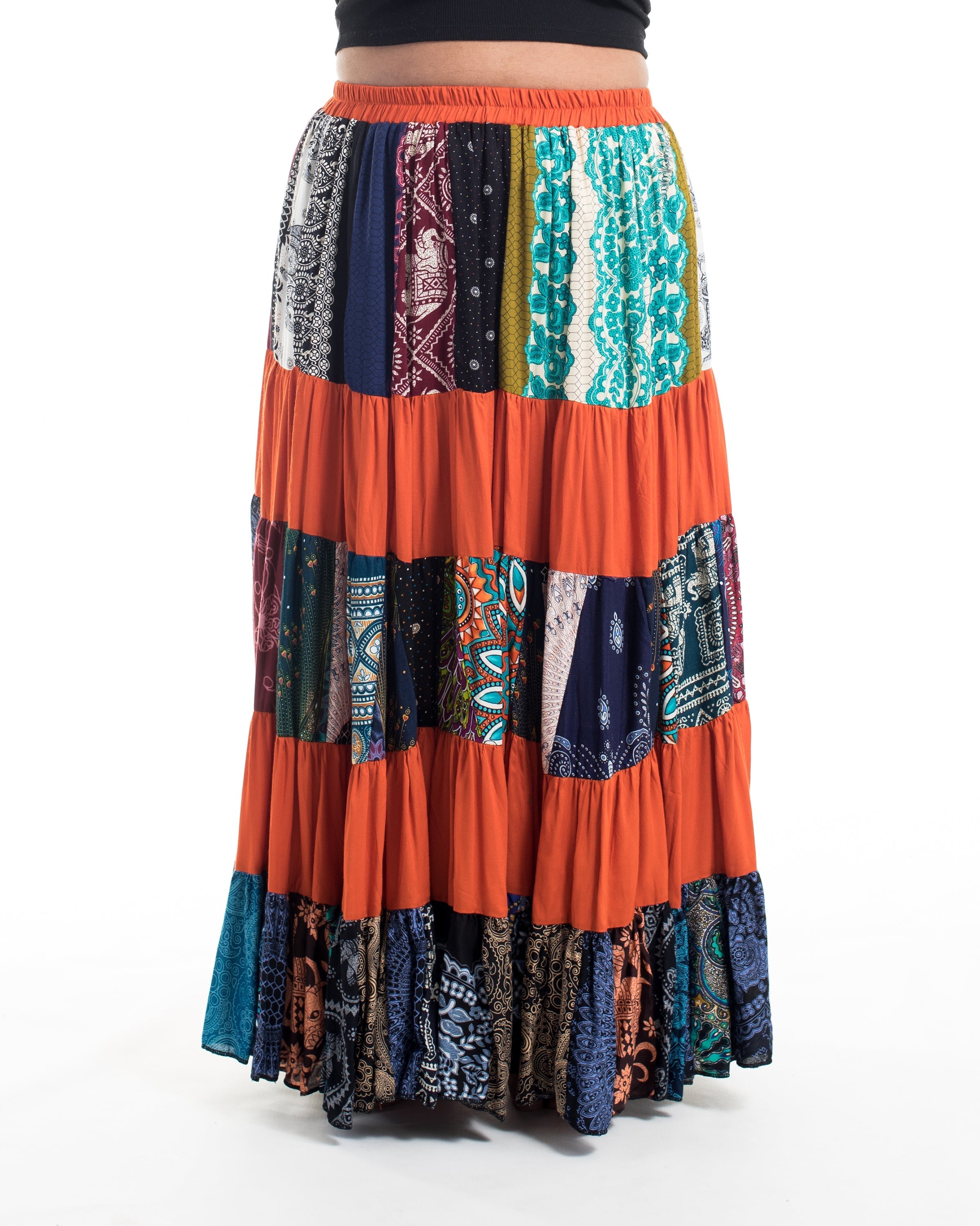 Plus Size Patchwork Long Skirt in Orange