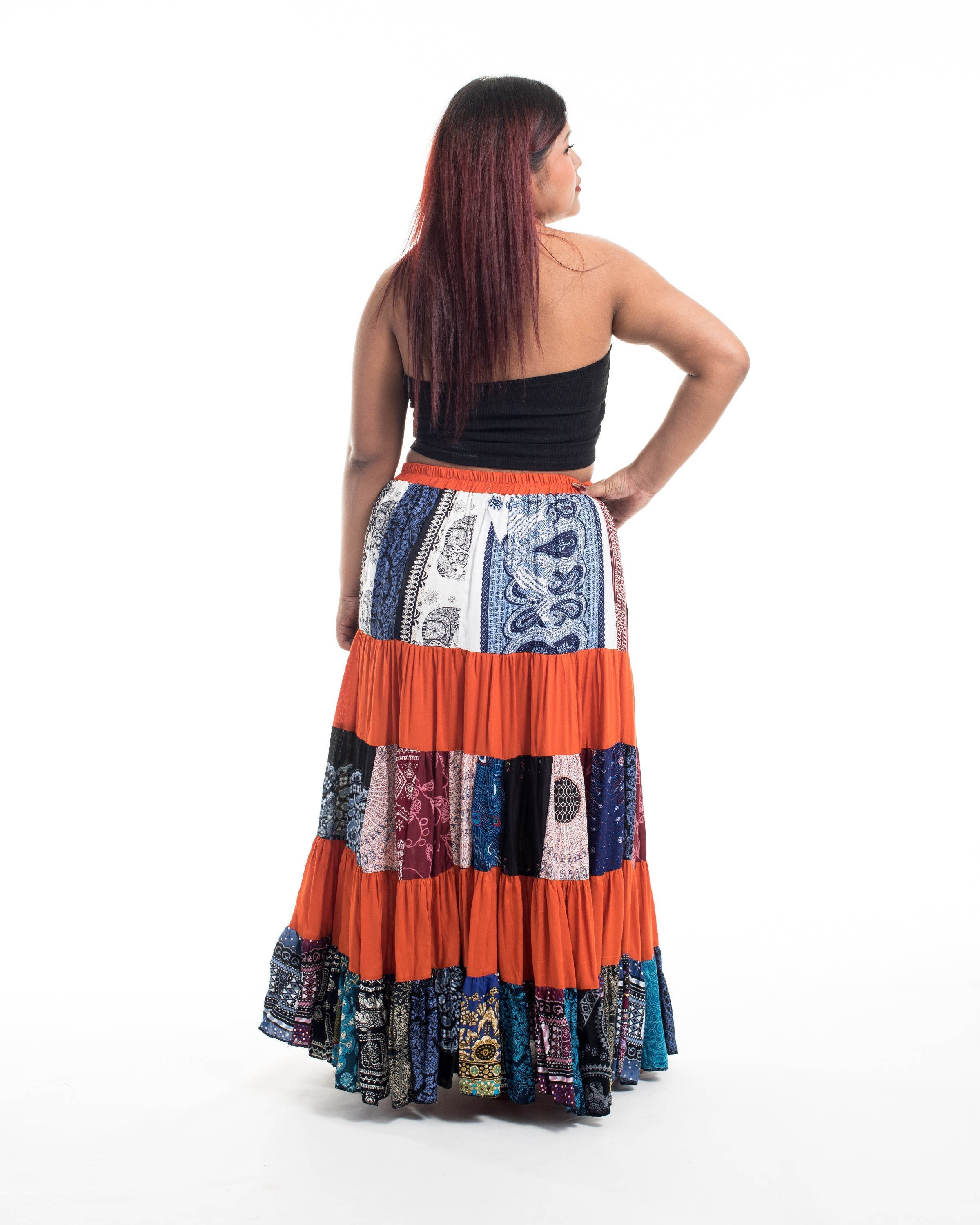 Plus Size Patchwork Long Skirt in Orange