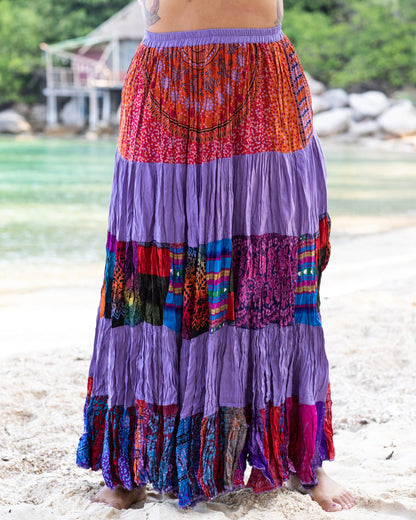 Plus Size Patchwork Long Skirt in Purple