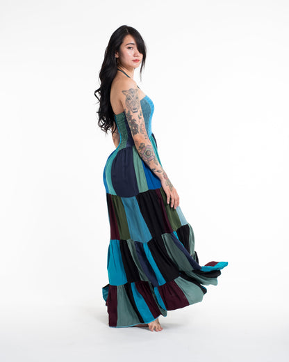 Upcycled Patchwork Maxi Dress in Blue