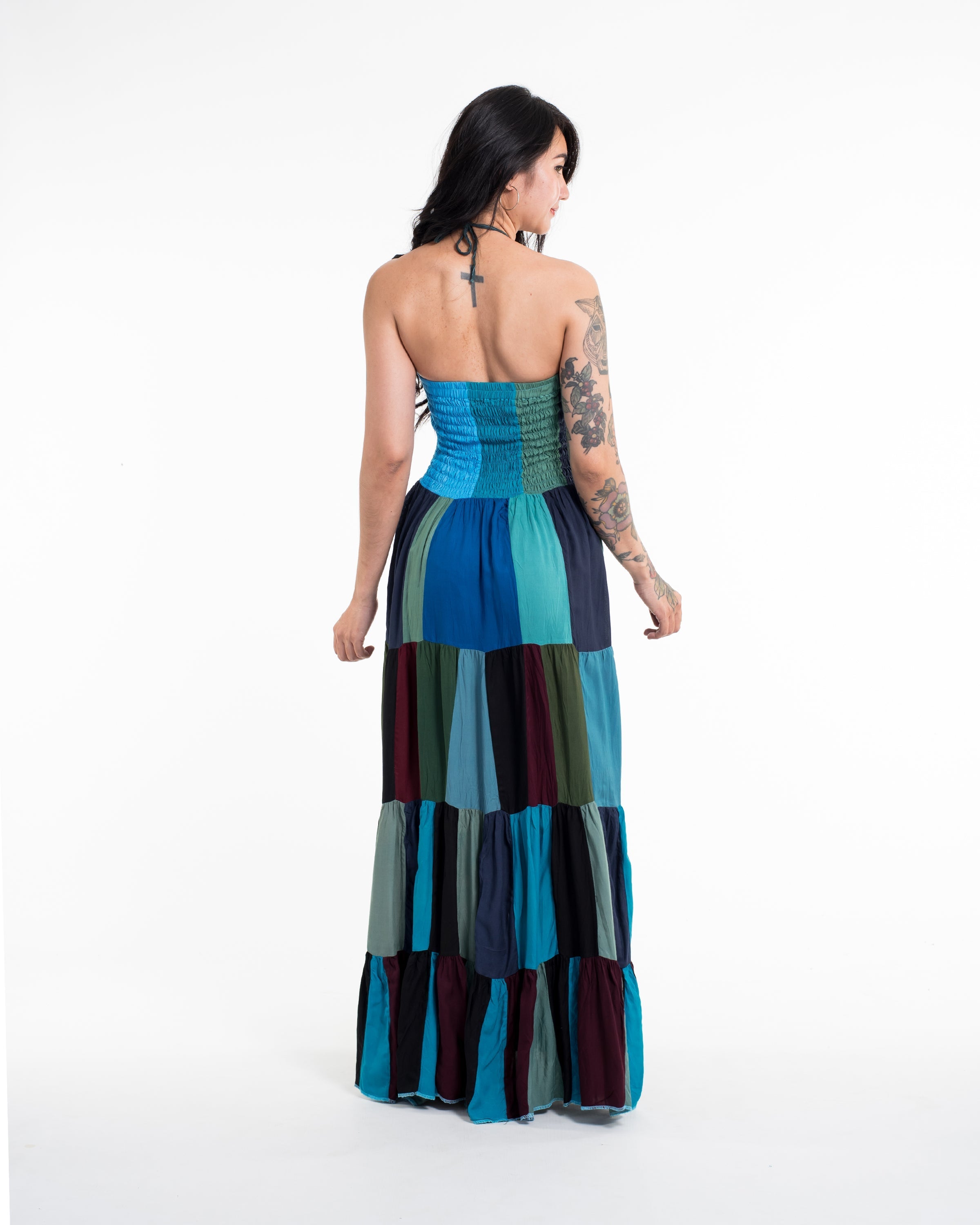 Upcycled Patchwork Maxi Dress in Blue
