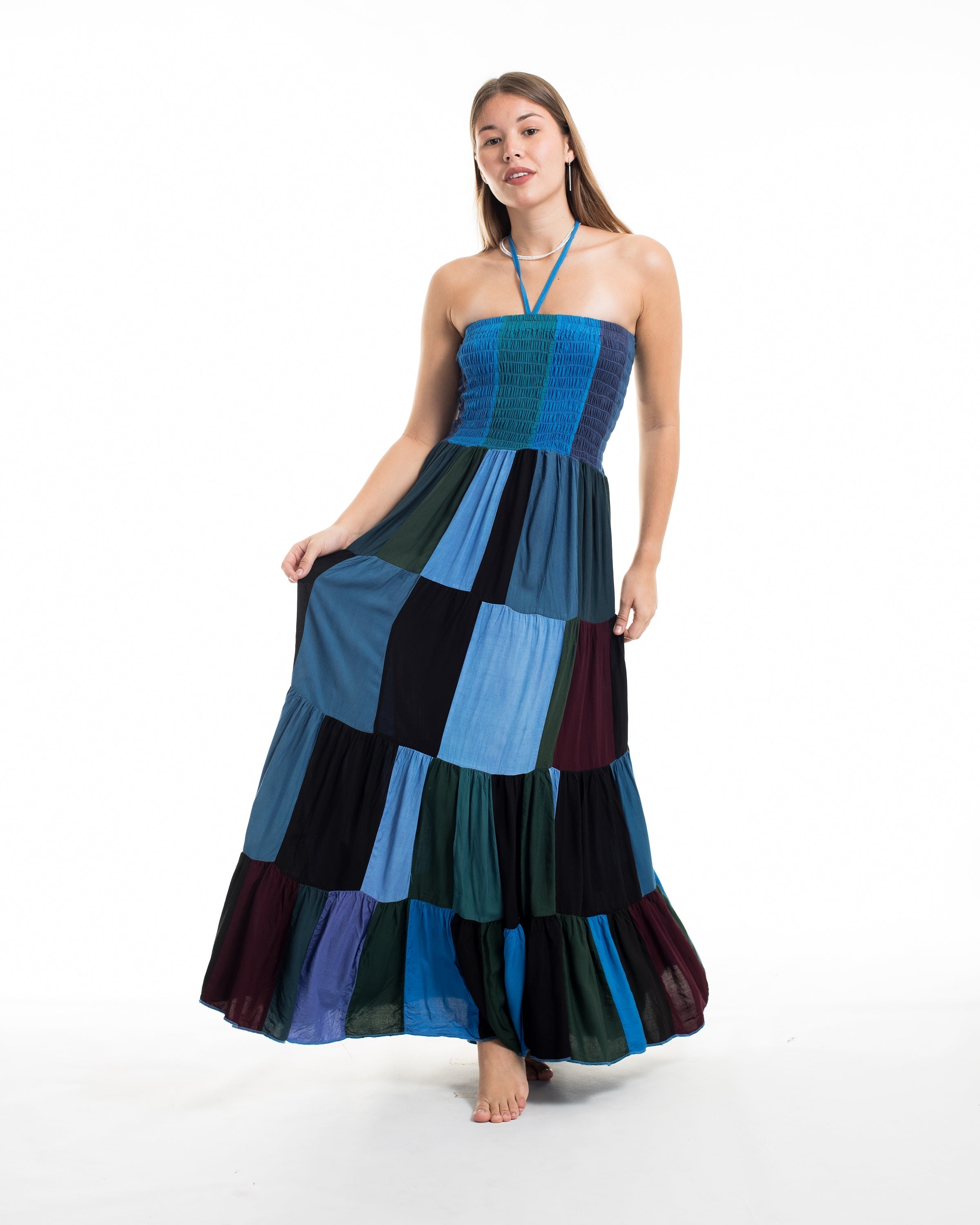 Upcycled Patchwork Maxi Dress in Blue