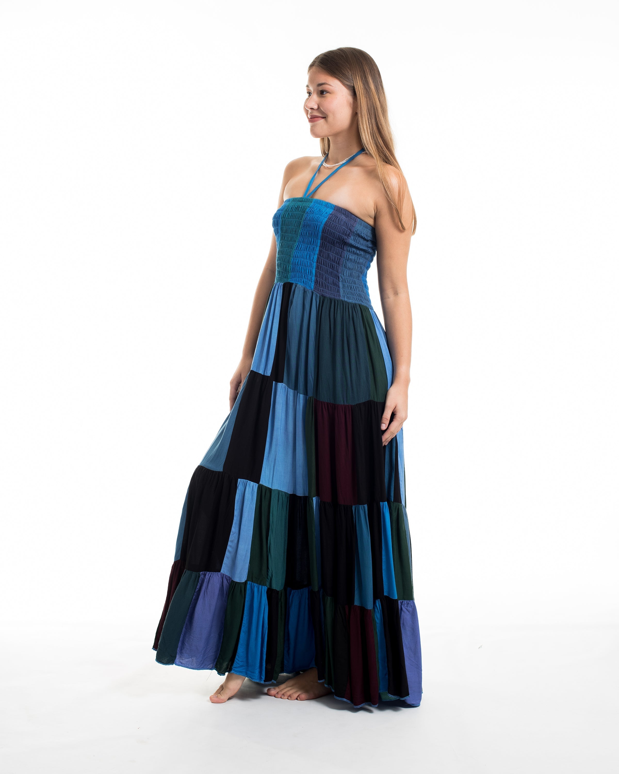 Upcycled Patchwork Maxi Dress in Blue
