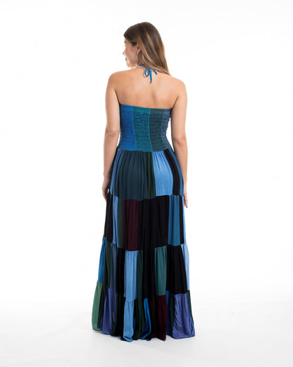Upcycled Patchwork Maxi Dress in Blue