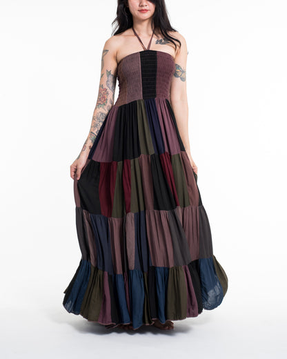 Upcycled Patchwork Maxi Dress in Brown
