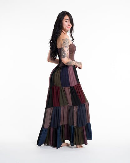 Upcycled Patchwork Maxi Dress in Brown