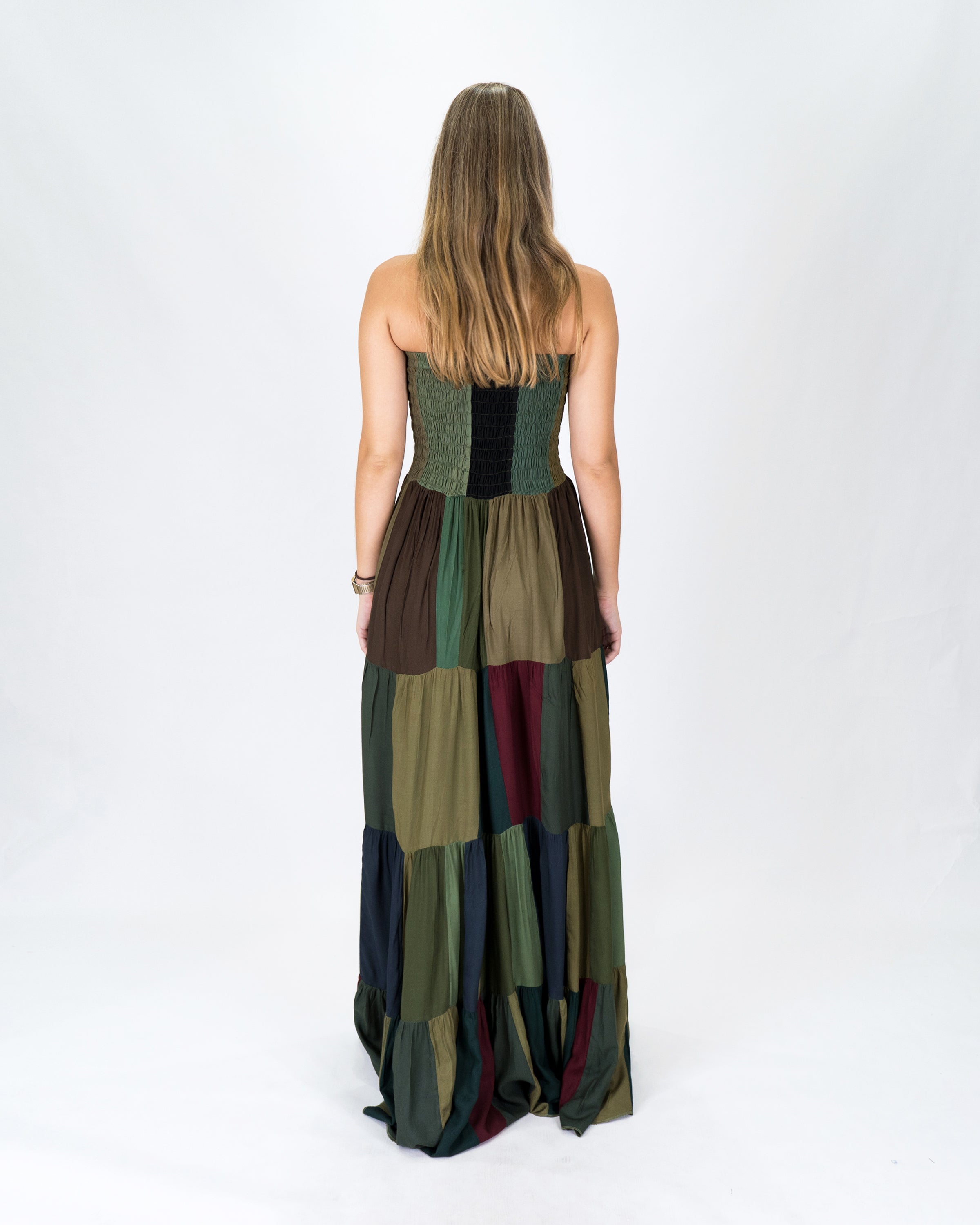 Upcycled Patchwork Maxi Dress in Green