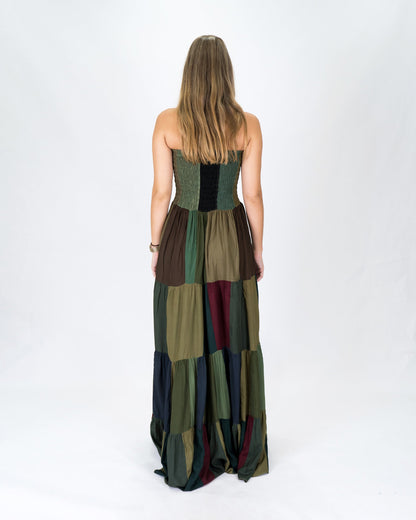 Upcycled Patchwork Maxi Dress in Green