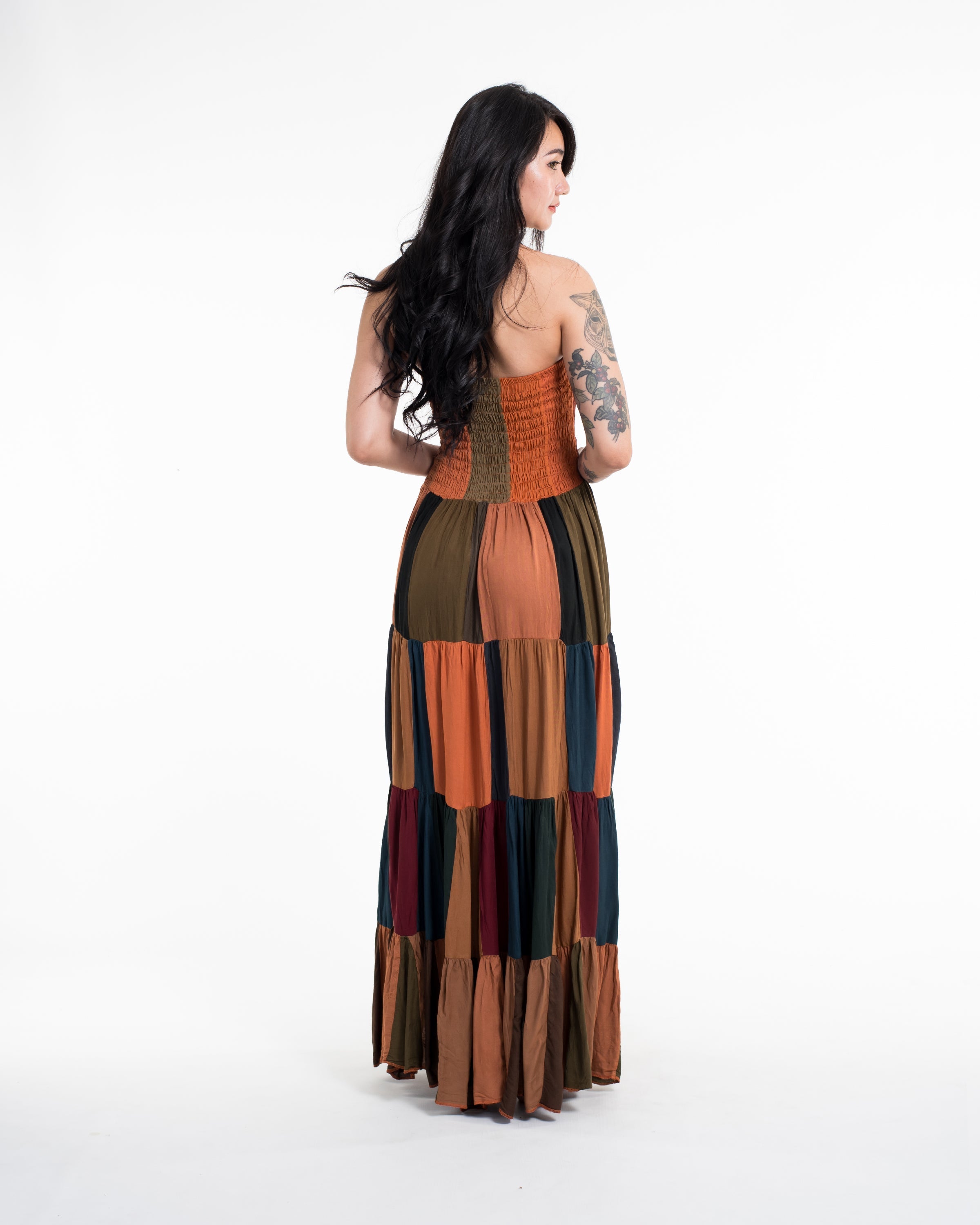 Upcycled Patchwork Maxi Dress in Orange