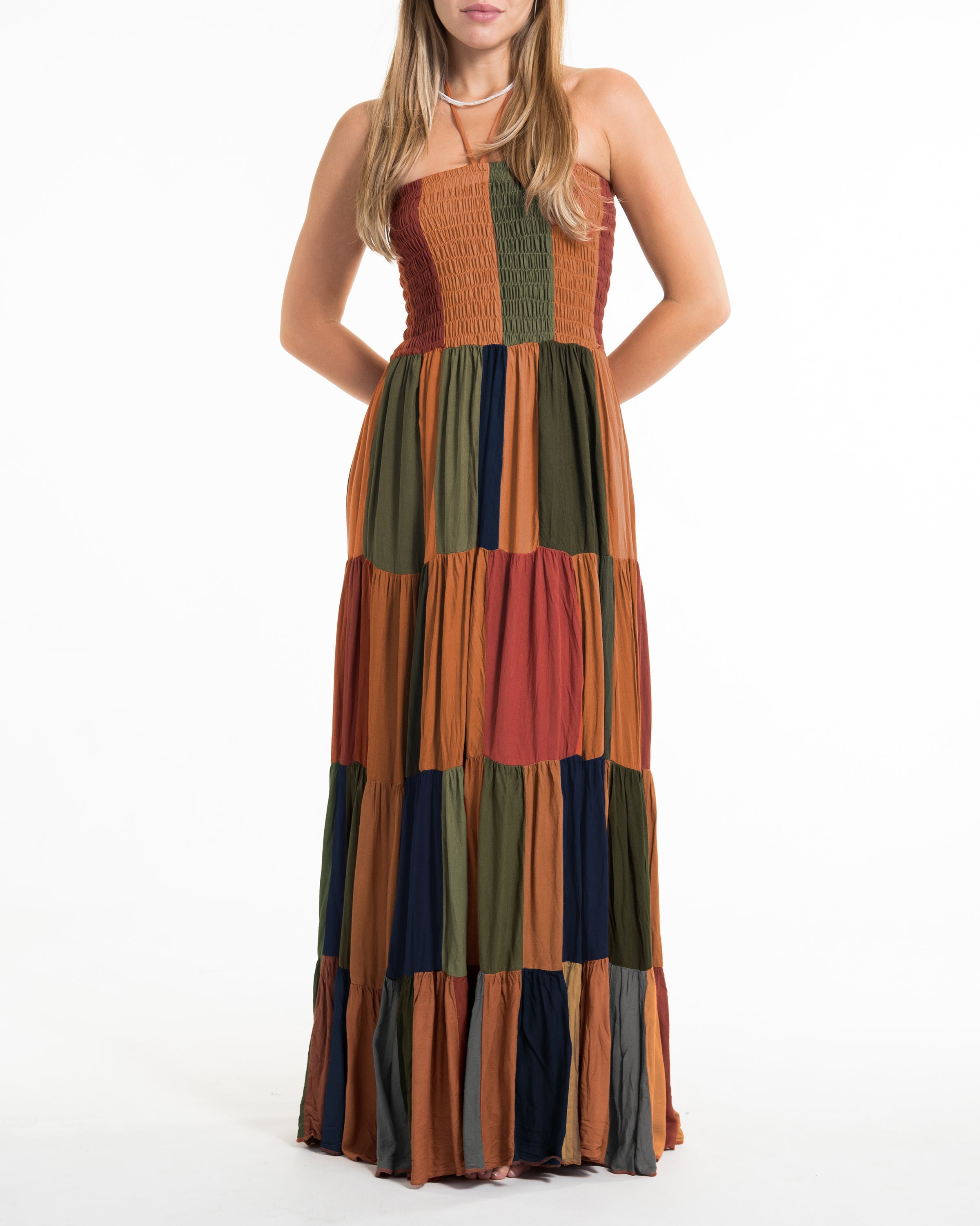 Upcycled Patchwork Maxi Dress in Orange