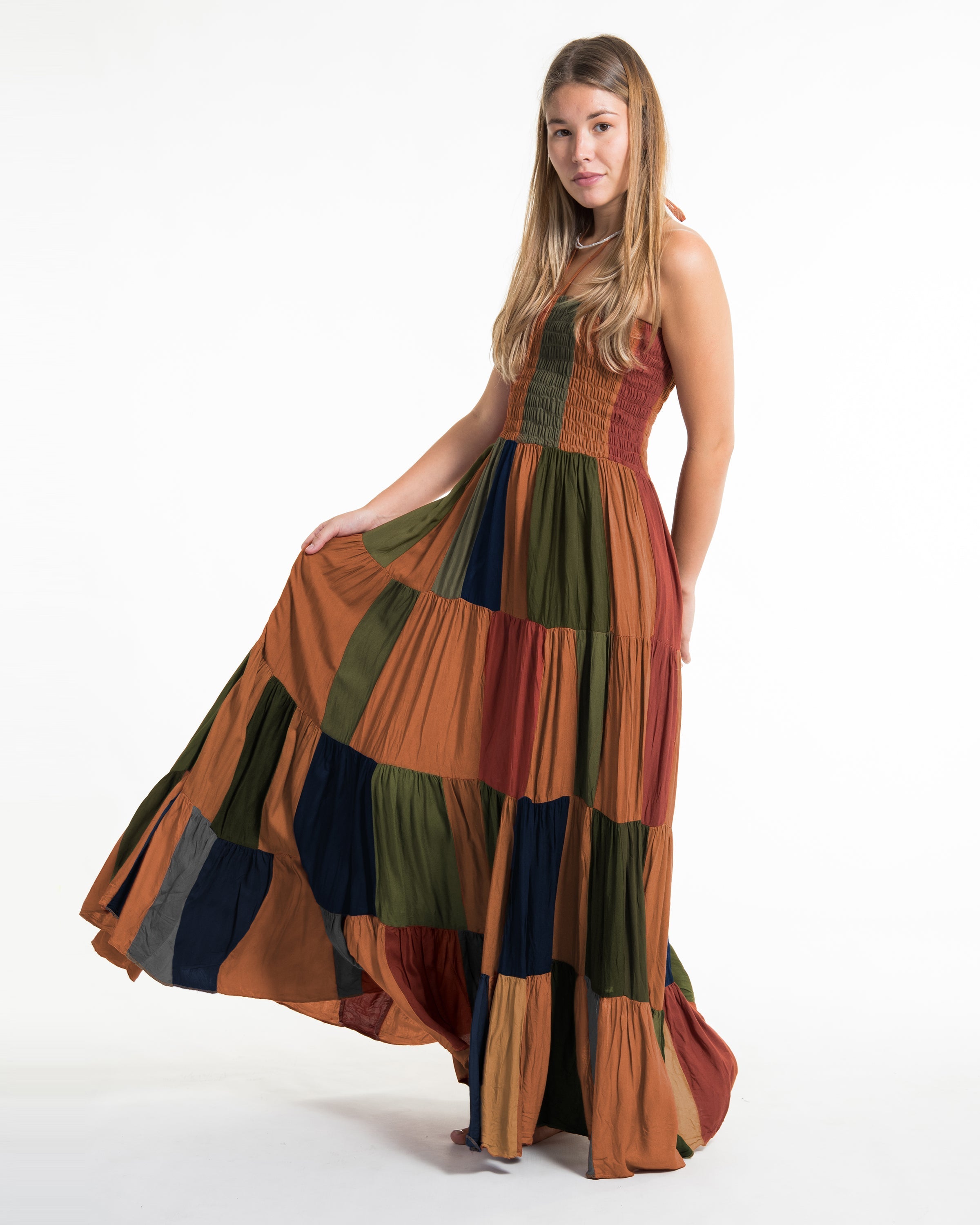 Upcycled Patchwork Maxi Dress in Orange