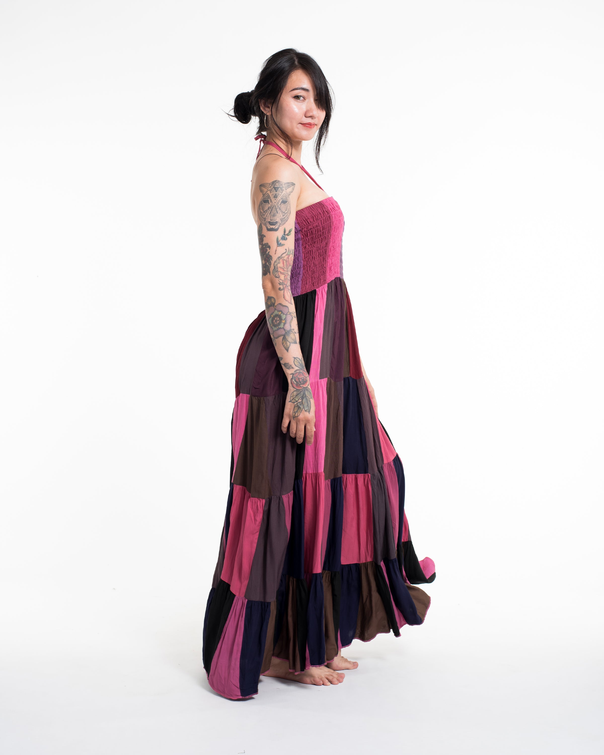 Upcycled Patchwork Maxi Dress in Pink