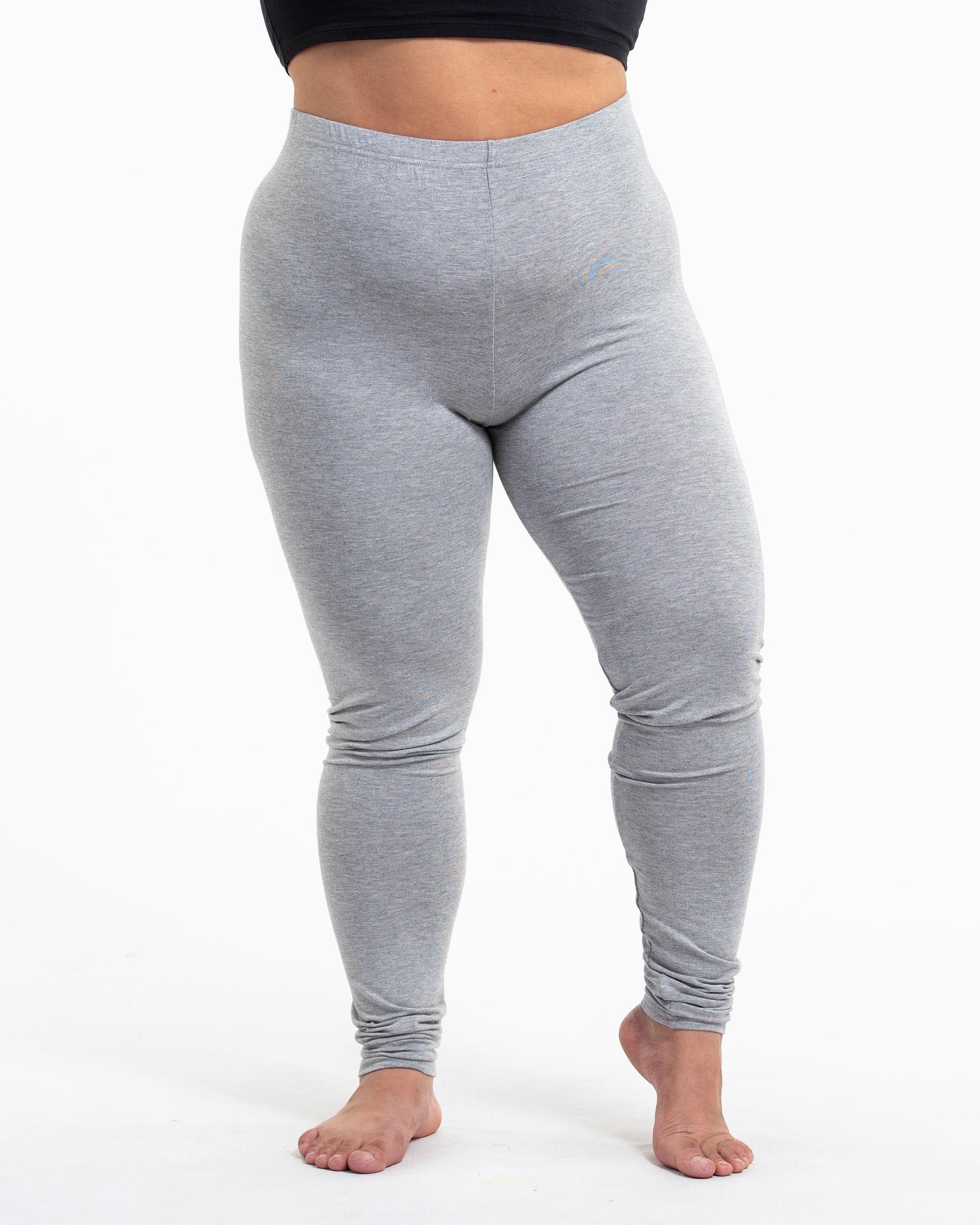 Plus Size Solid Color Cotton Leggings in Gray