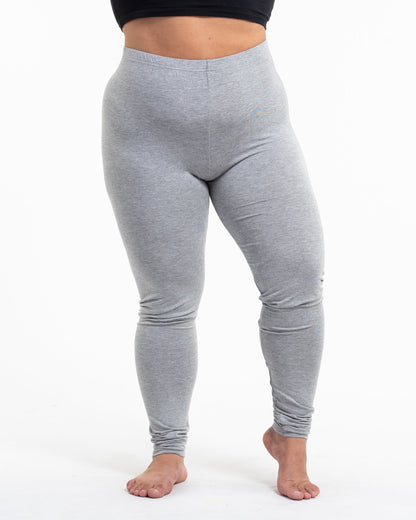 Plus Size Solid Color Cotton Leggings in Gray