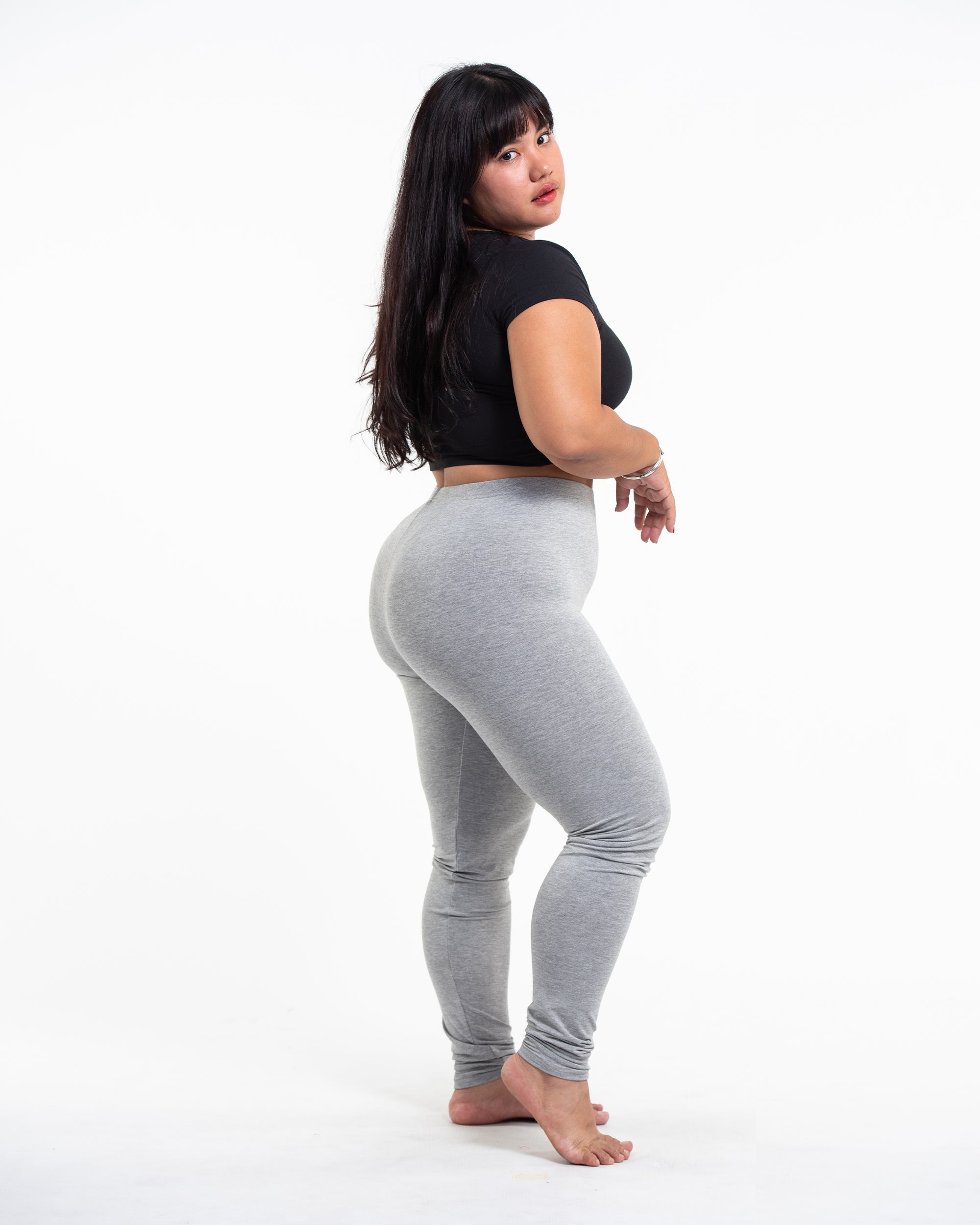 Plus Size Solid Color Cotton Leggings in Gray