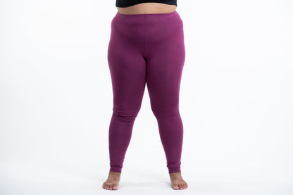 Plus Size Solid Color Cotton Leggings in Purple