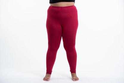 Plus Size Solid Color Cotton Leggings in Red