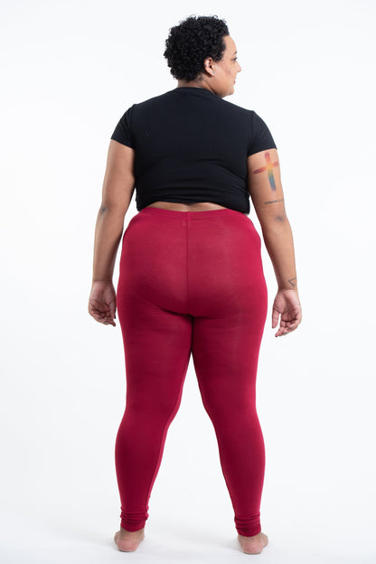 Plus Size Solid Color Cotton Leggings in Red