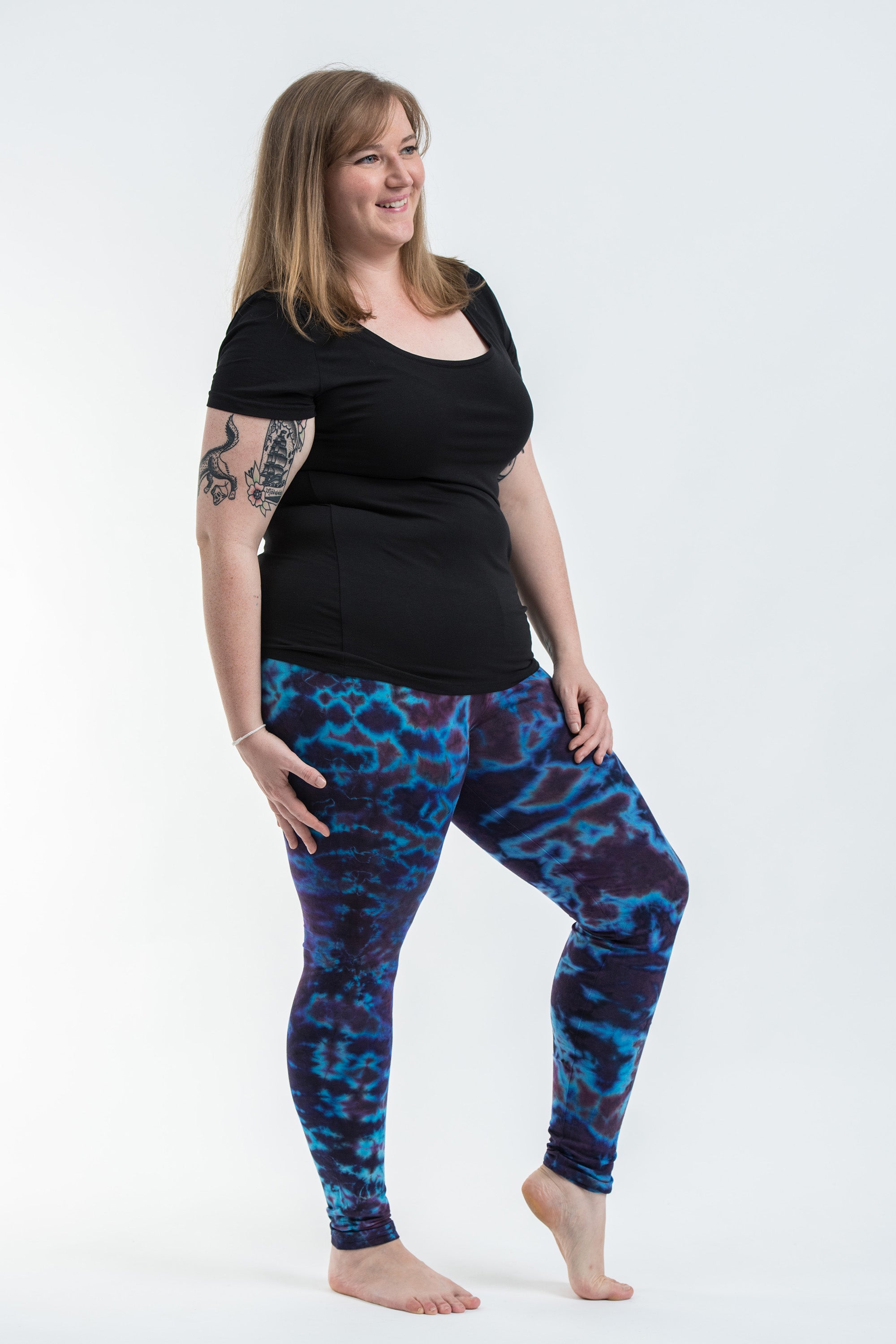 Plus Size Marble Tie Dye Cotton Leggings in Indigo