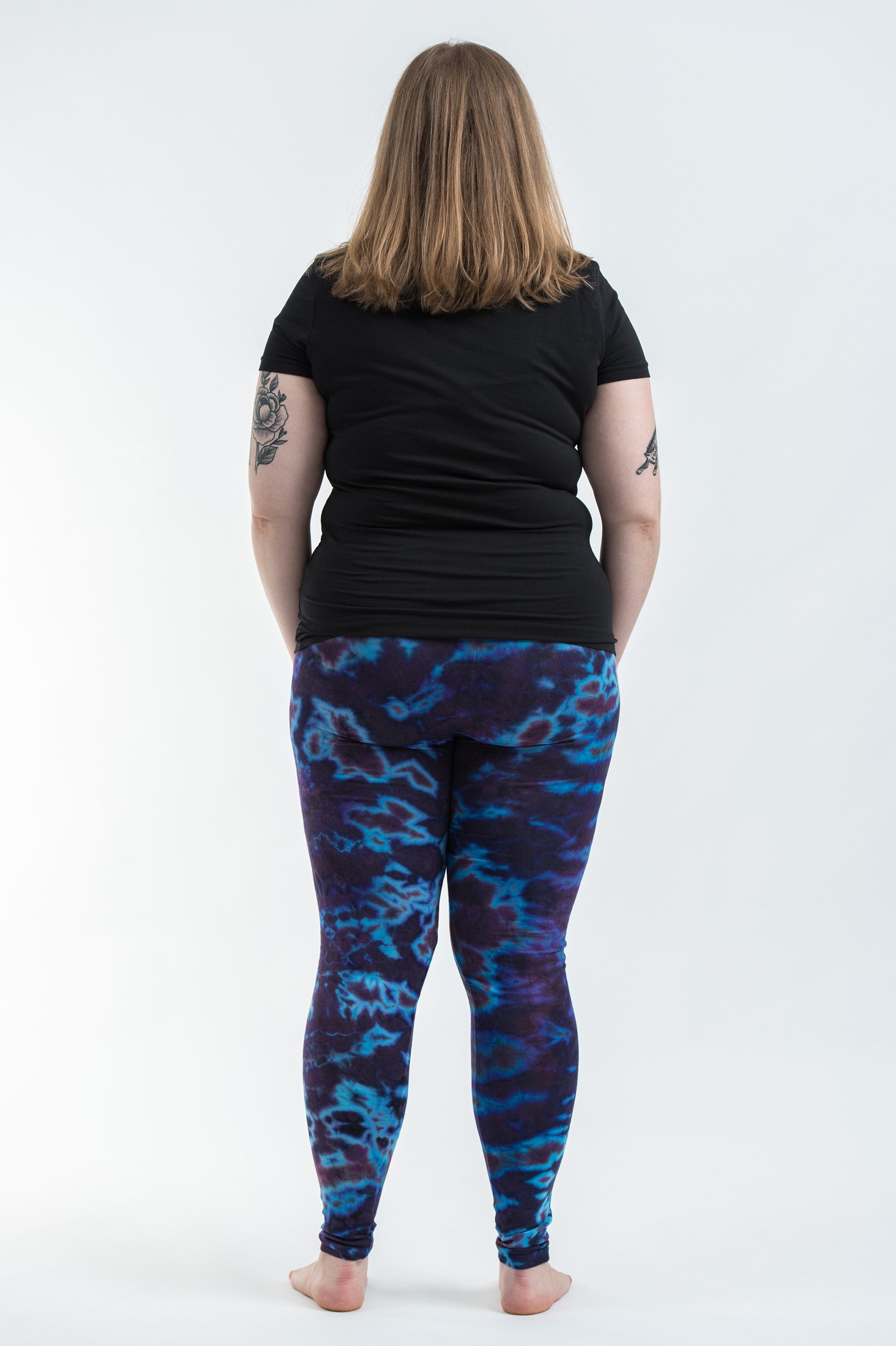 Plus Size Marble Tie Dye Cotton Leggings in Indigo
