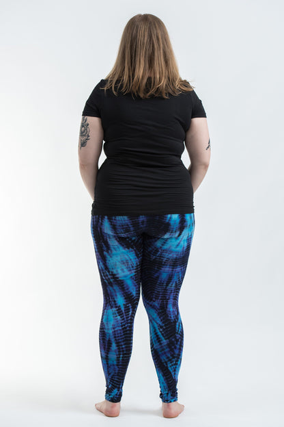 Plus Size Lightning Stripes Tie Dye Cotton Leggings in Indigo