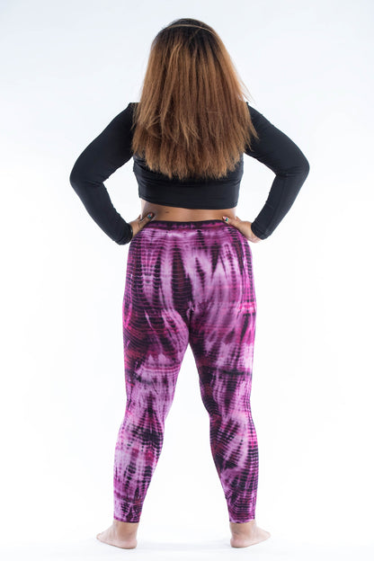 Plus Size Lightning Stripes Tie Dye Cotton Leggings in Purple