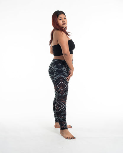 Plus Size Diamond Tie Dye Cotton Leggings in Dark Brown