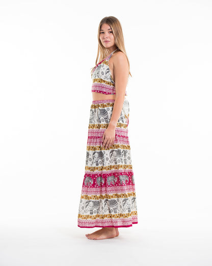 Elephant Dreams Crop Top and Long Skirt in Pink