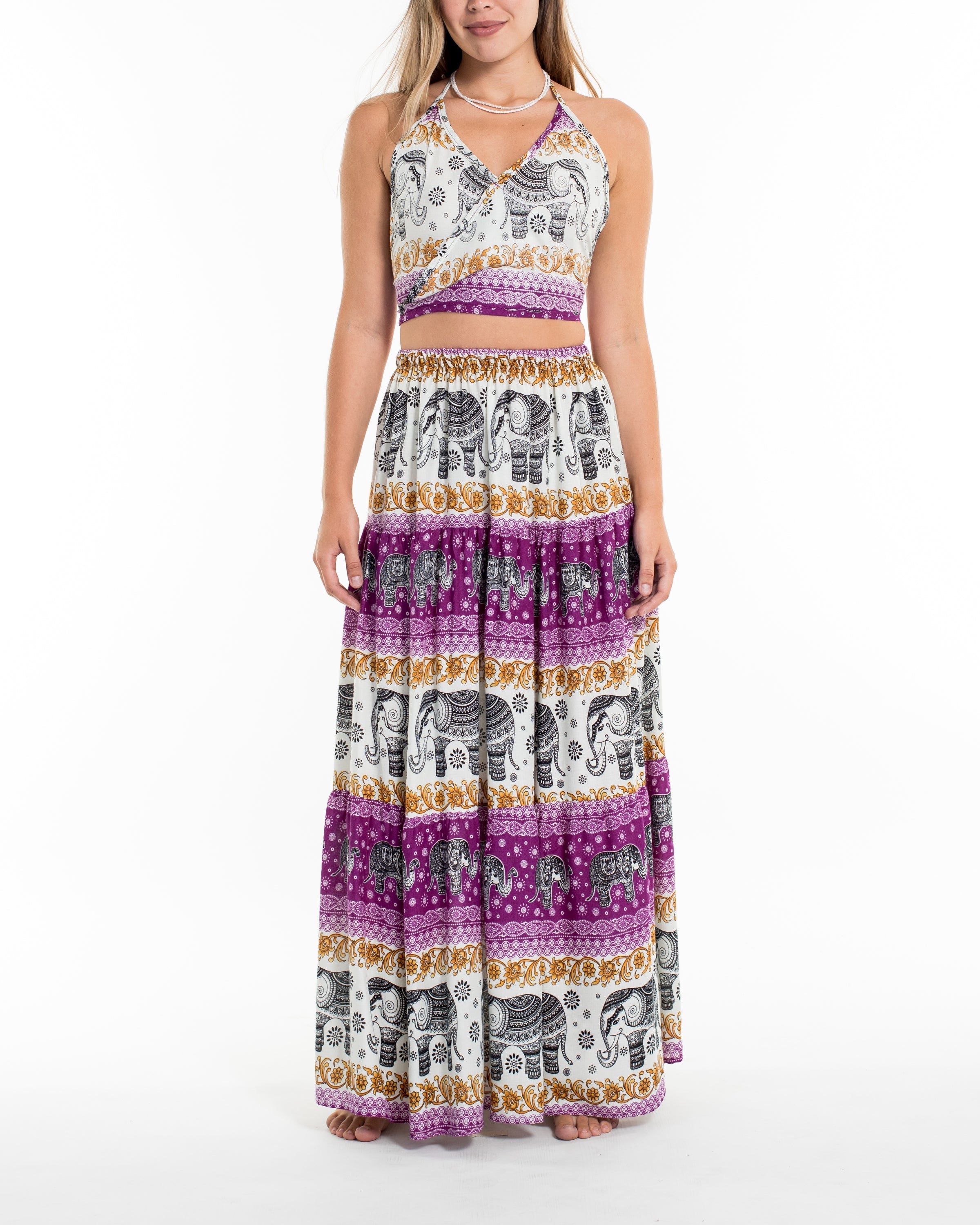 Elephant Dreams Crop Top and Long Skirt in Purple