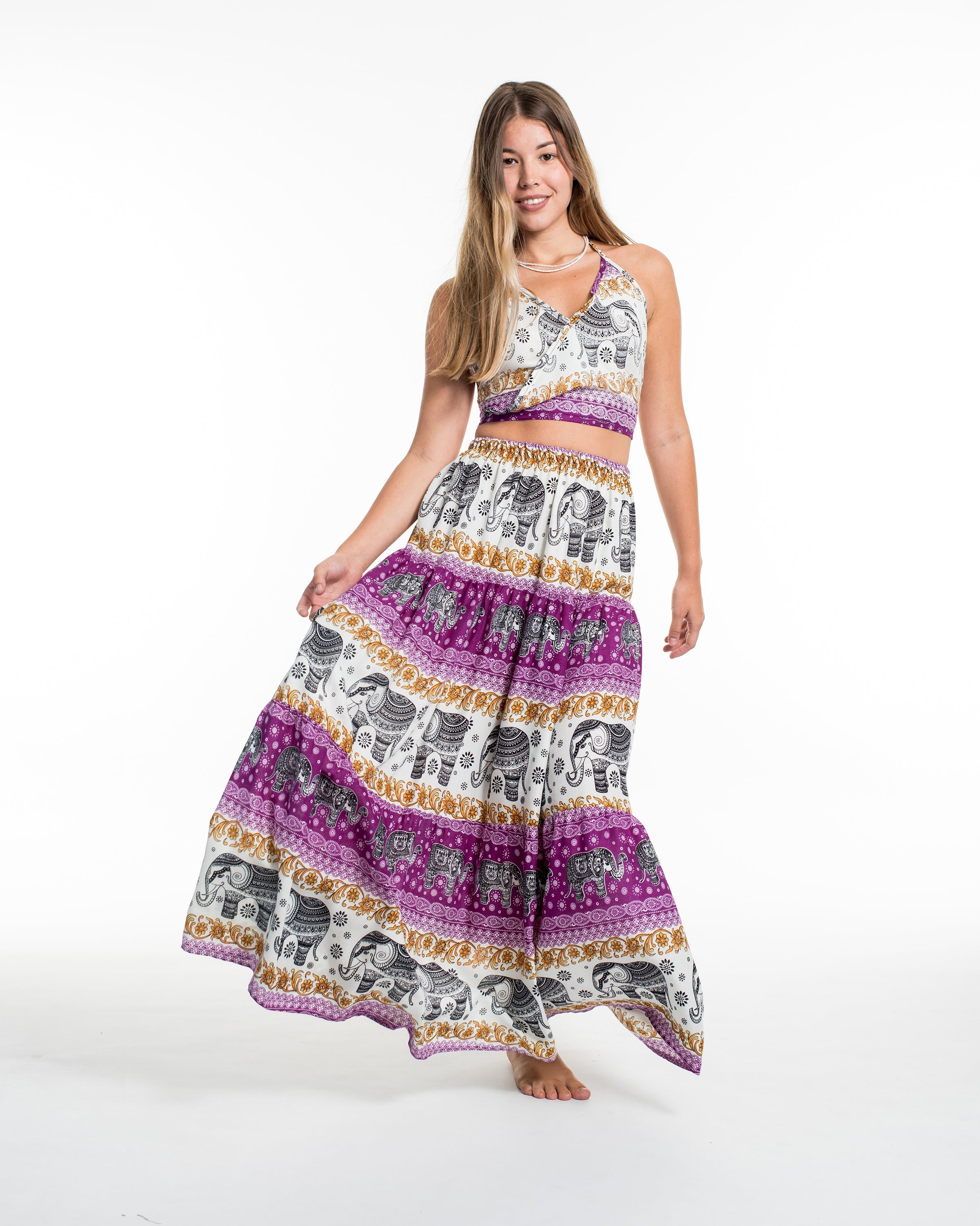 Elephant Dreams Crop Top and Long Skirt in Purple