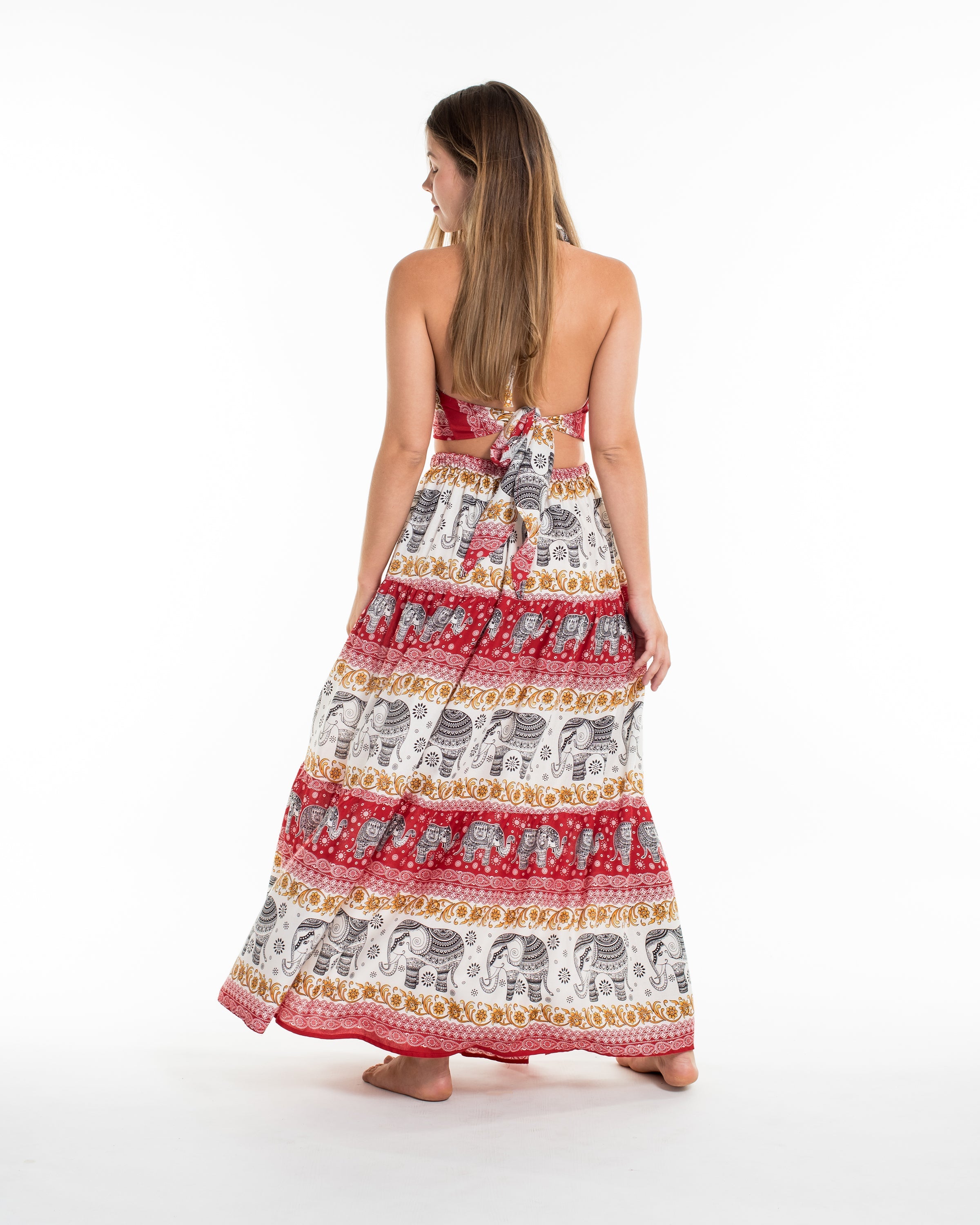 Elephant Dreams Crop Top and Long Skirt in Red