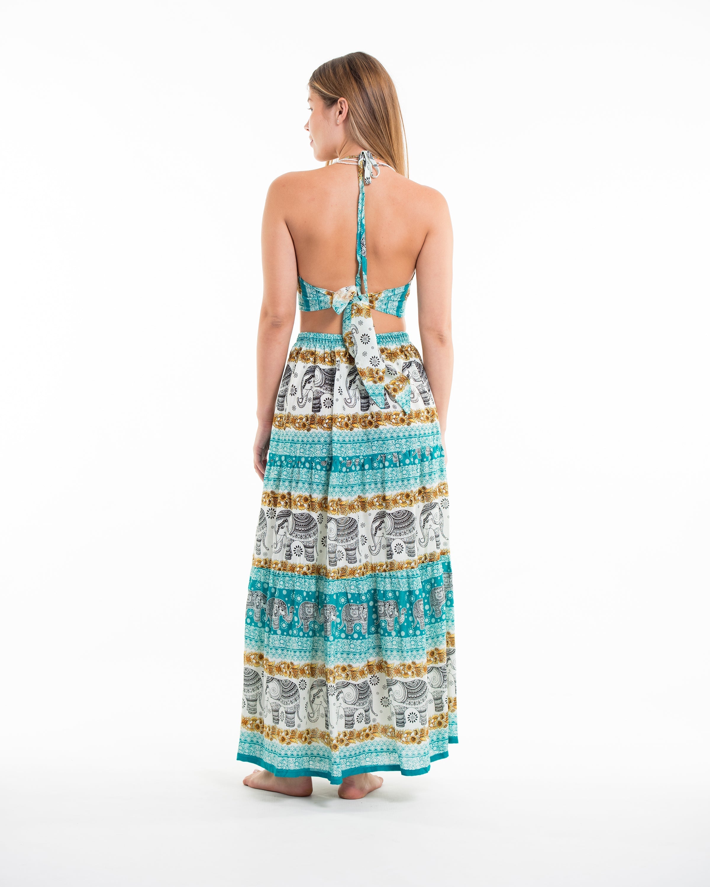 Elephant Dreams Crop Top and Long Skirt in Turquoise