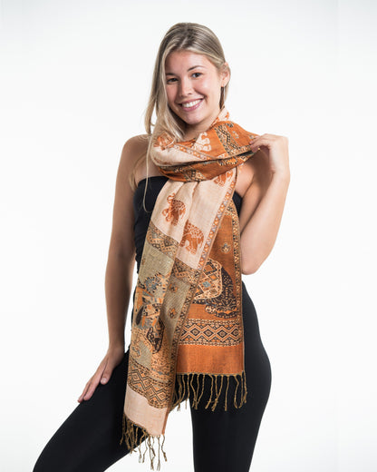Nepal Elephant Pashmina Shawl Scarf in Rust