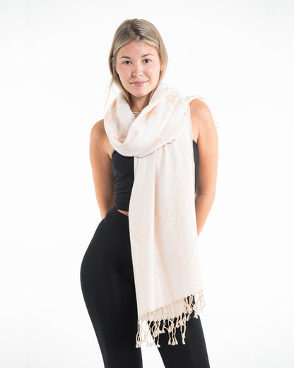 Nepal Floral Butterfly Pashmina Shawl Scarf in Cream