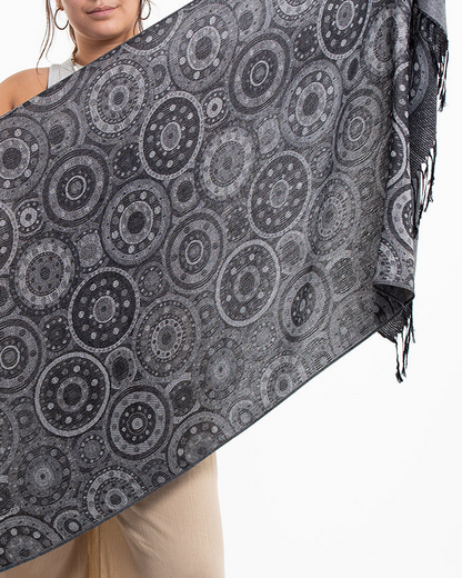 Nepal Mandalas Pashmina Shawl Scarf in Black