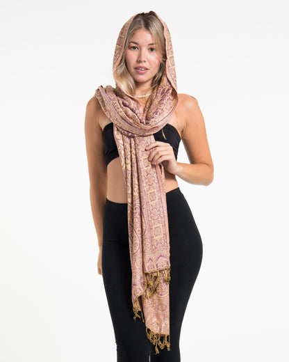 Indian Traditional Paisley Pashmina Shawl Scarf in Pink