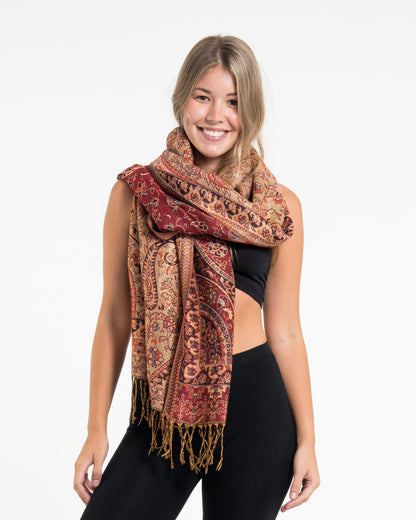 Nepal Traditional Paisley Pashmina Shawl Scarf in Red