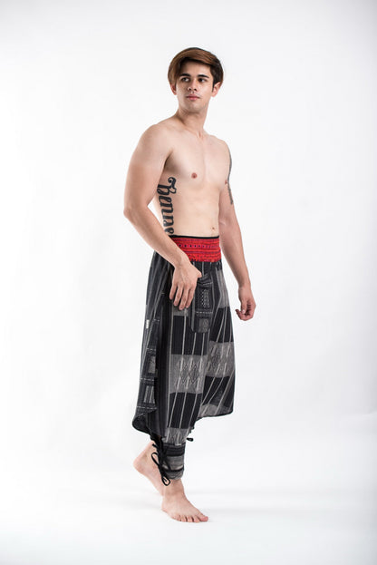 Thai Hill Tribe Fabric Men's Harem Pants with Ankle Straps in Charcoal Gray