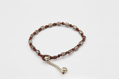 Hand Made Fair Trade Anklet Waxed Cotton Silver Beads Chocolate