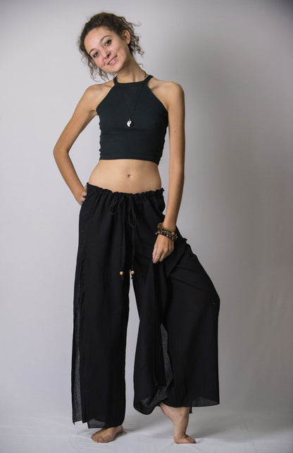 Women's Thai Harem Double Layers Palazzo Pants in Solid Black