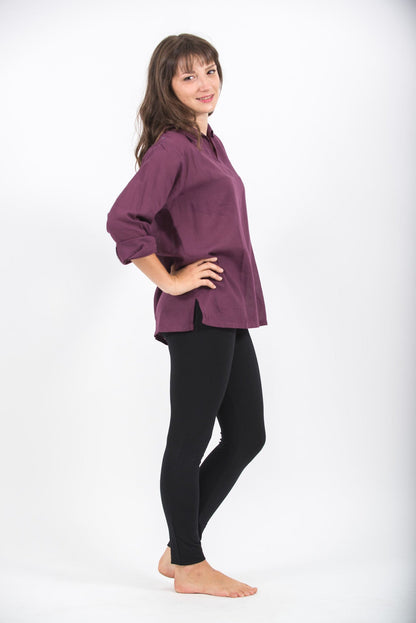 Womens Yoga Shirts Collar V Neck in Purple