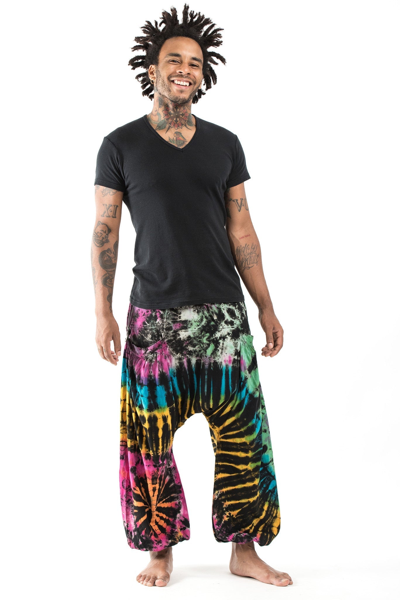 Tie Dye Cotton Men Harem Pants in Festival Black