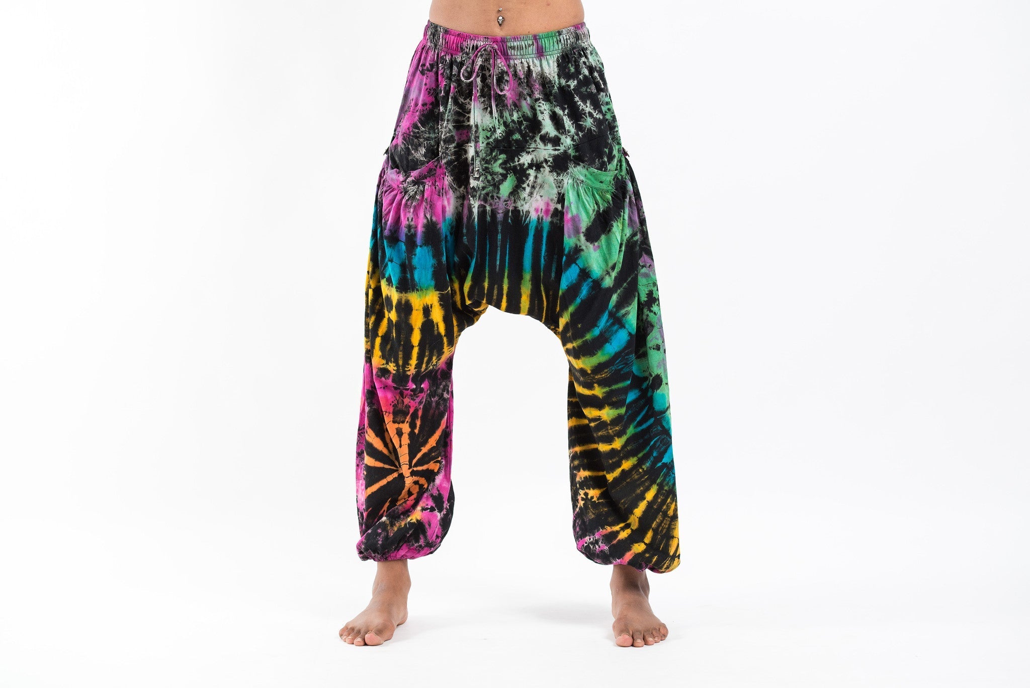 Tie Dye Cotton Women Harem Pants in Festival Black