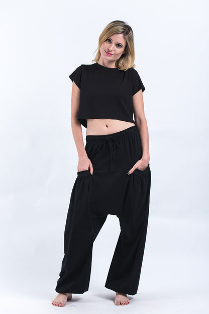Cotton Women Harem Pants in Solid Black
