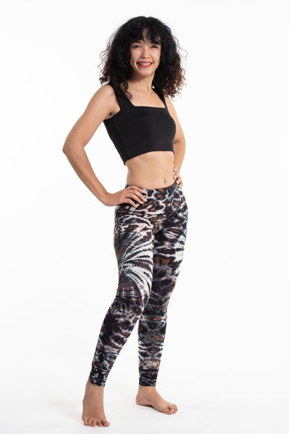 Swirls Tie Dye Cotton Leggings in Dark Brown