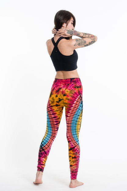 Oval Swirls Tie Dye Cotton Leggings in Pink Rainbow